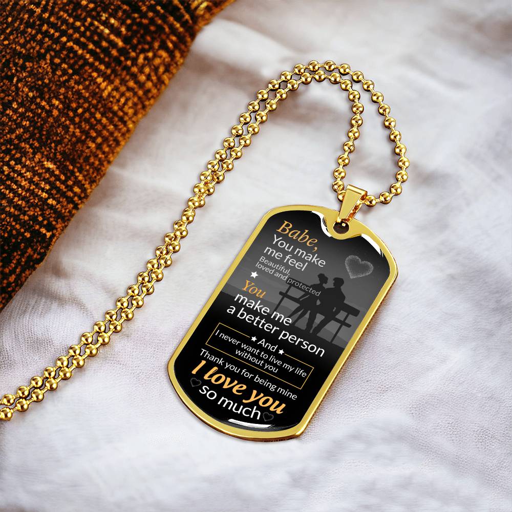 Babe, Thank You For Being Mine Necklace - Army Tag Necklace, Dog Tag Necklace