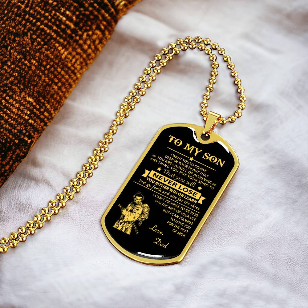 Samurai Dog Tag Dad To Son Never Lose - Army Tag Necklace, Dog Tag Necklace