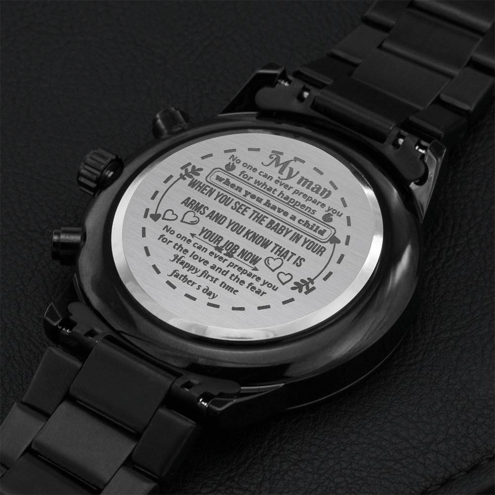 My Man First Time Fathers Day Watch Gift. Engraving Chronograph Watch