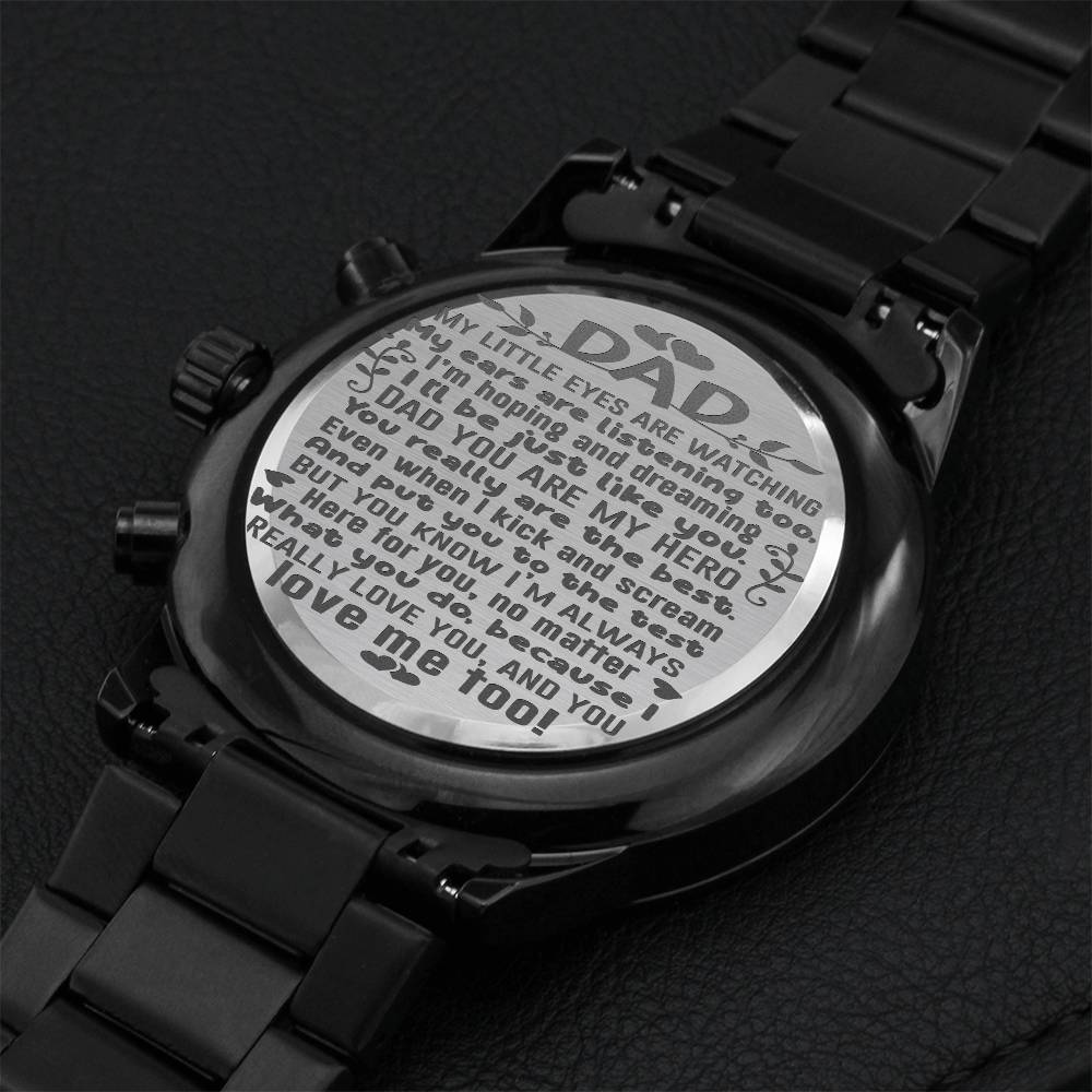 Dad Gift - Customized Gift For Dad - Birthday Gift For Dad - Black Chronograph Watch Gift For Dad - Gift From Daughter Engraving Chronograph Watch