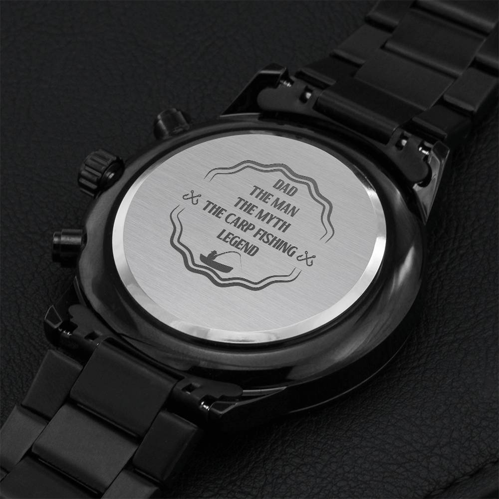 Engraved Design Black Chronograph Watch For Carp Fishing Legend Engraving Chronograph Watch