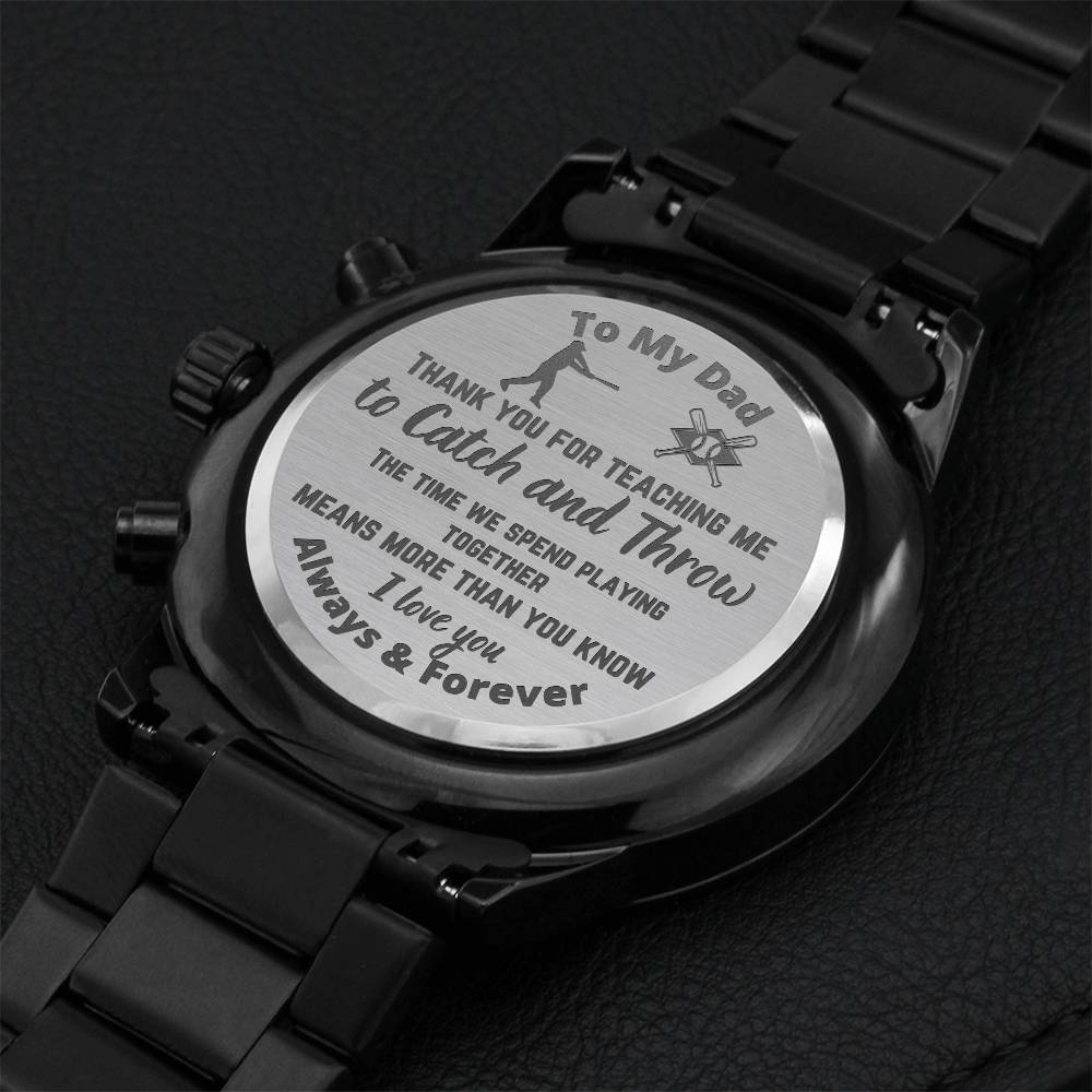 Baseball Dad Teaching Watch Engraving Chronograph Watch
