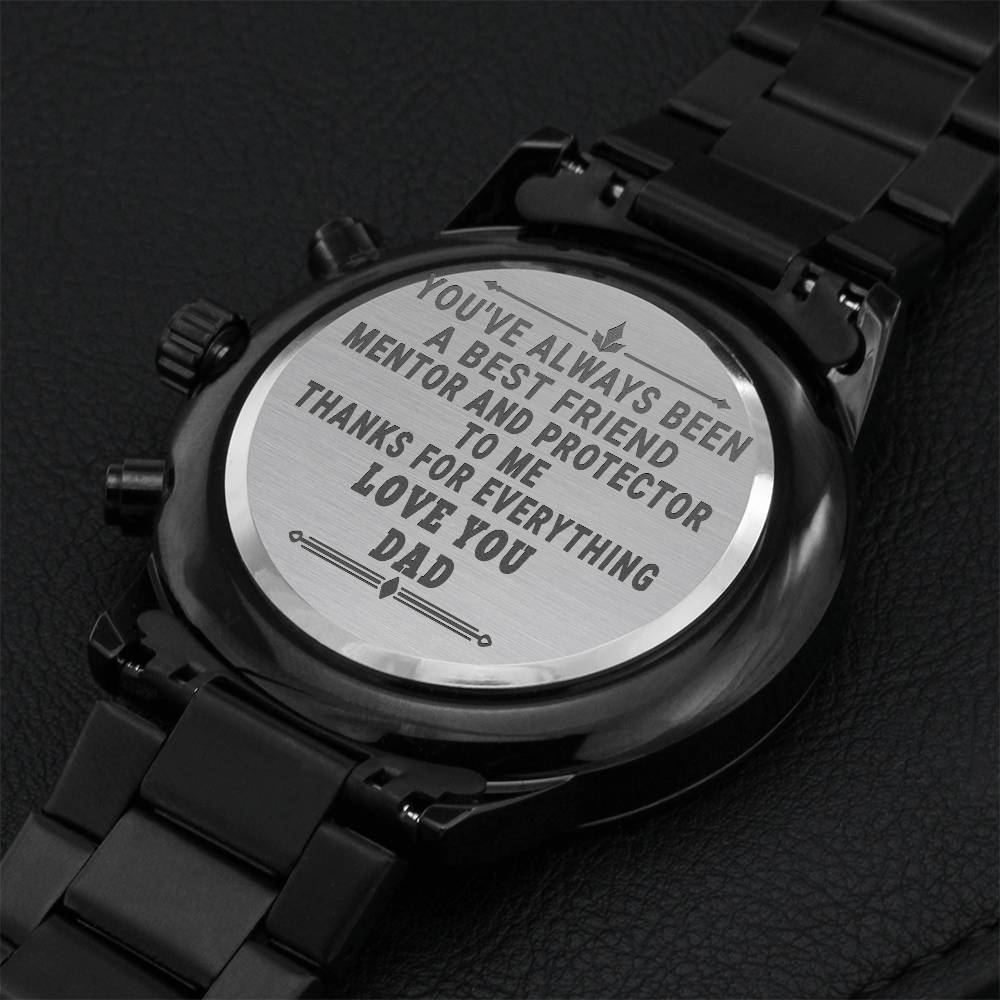 Best Friend And Mentor Black Chronograph Premium Quality Watch - Father's Day Gift Engraving Chronograph Watch