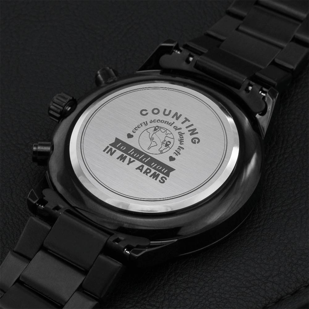 Engraved Design Black Chronograph Watch For My Long Distance Love Engraving Chronograph Watch