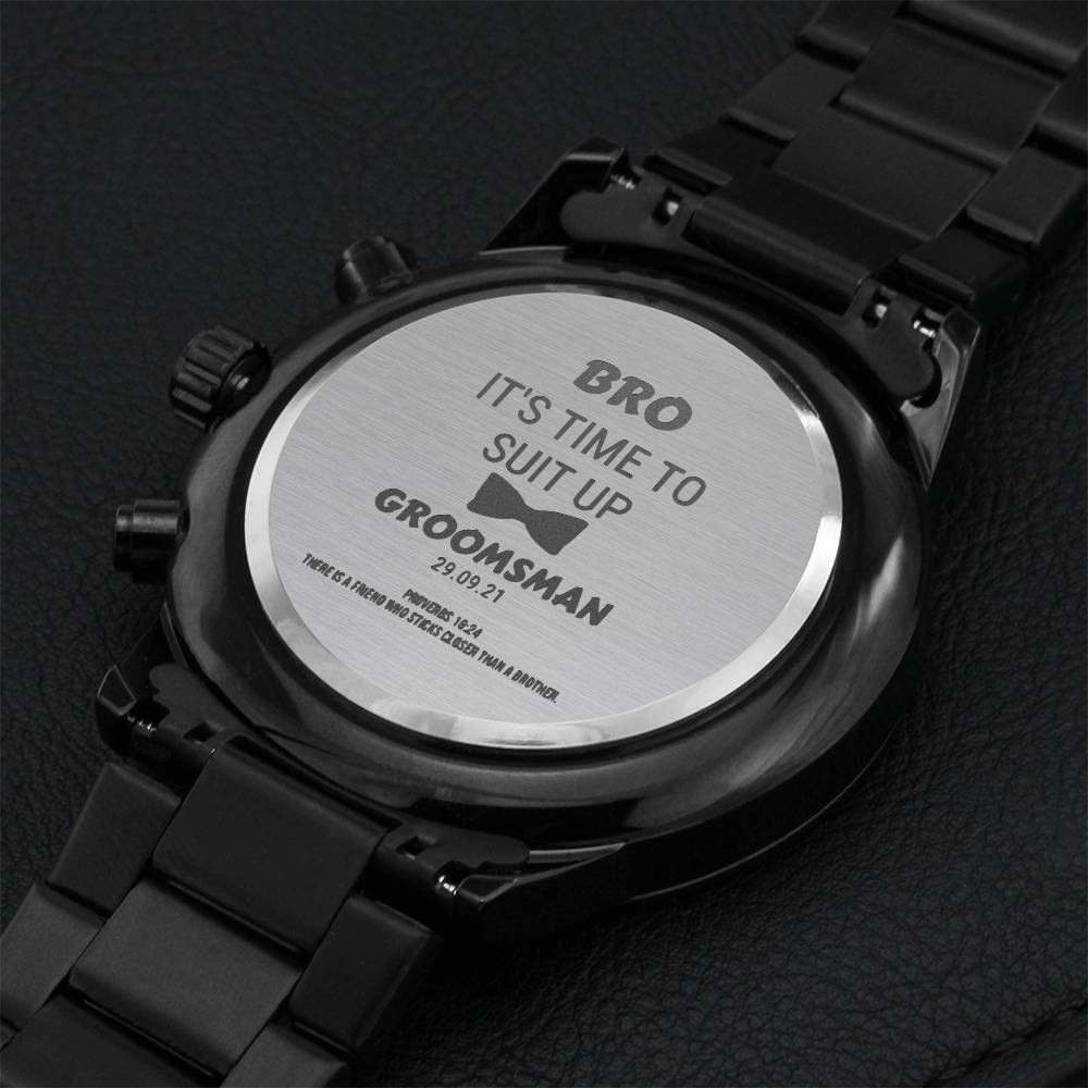 Groomsman Watch Gift - Customized Christian Proposal Groomsmen Gift Engraving Chronograph Watch