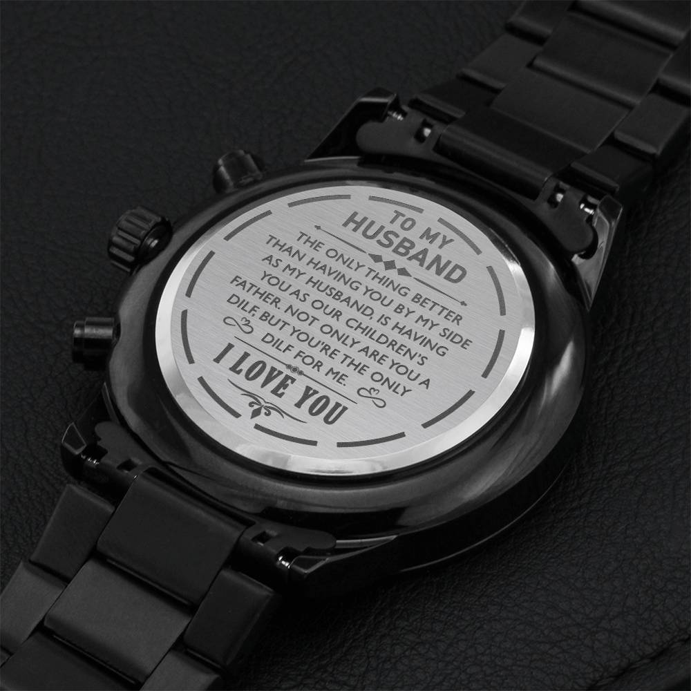 To My Husband - Engraved Design Black Chronograph Watch Engraving Chronograph Watch