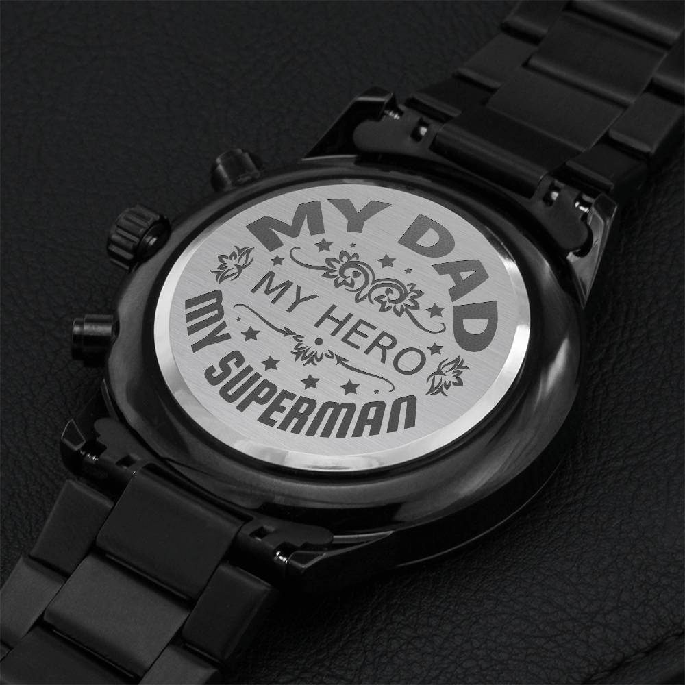 My Dad Super Hero Black Chronograph Beautiful Watch Engraving Chronograph Watch