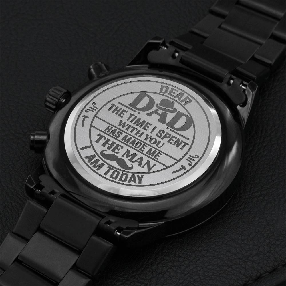 Father's Day Engraved Chronograph Watch 3 Dial Watch With Calendar For Father Black Engraved Watch Gift For Dad Personal Touch Engraved Watch Engraving Chronograph Watch