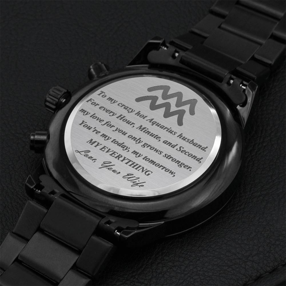 Aquarius Husband Stainless Steel Watch Engraving Chronograph Watch