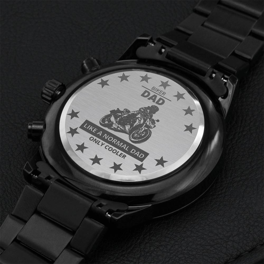 Biker Dad - Fathers Day Gift - Stainless Steel Wrist Watch Engraving Chronograph Watch