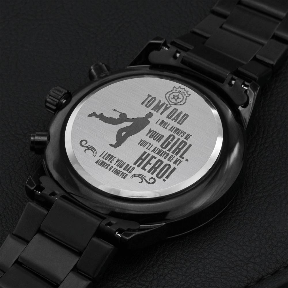 My Hero - Engraved Design Black Chronograph Watch Engraving Chronograph Watch