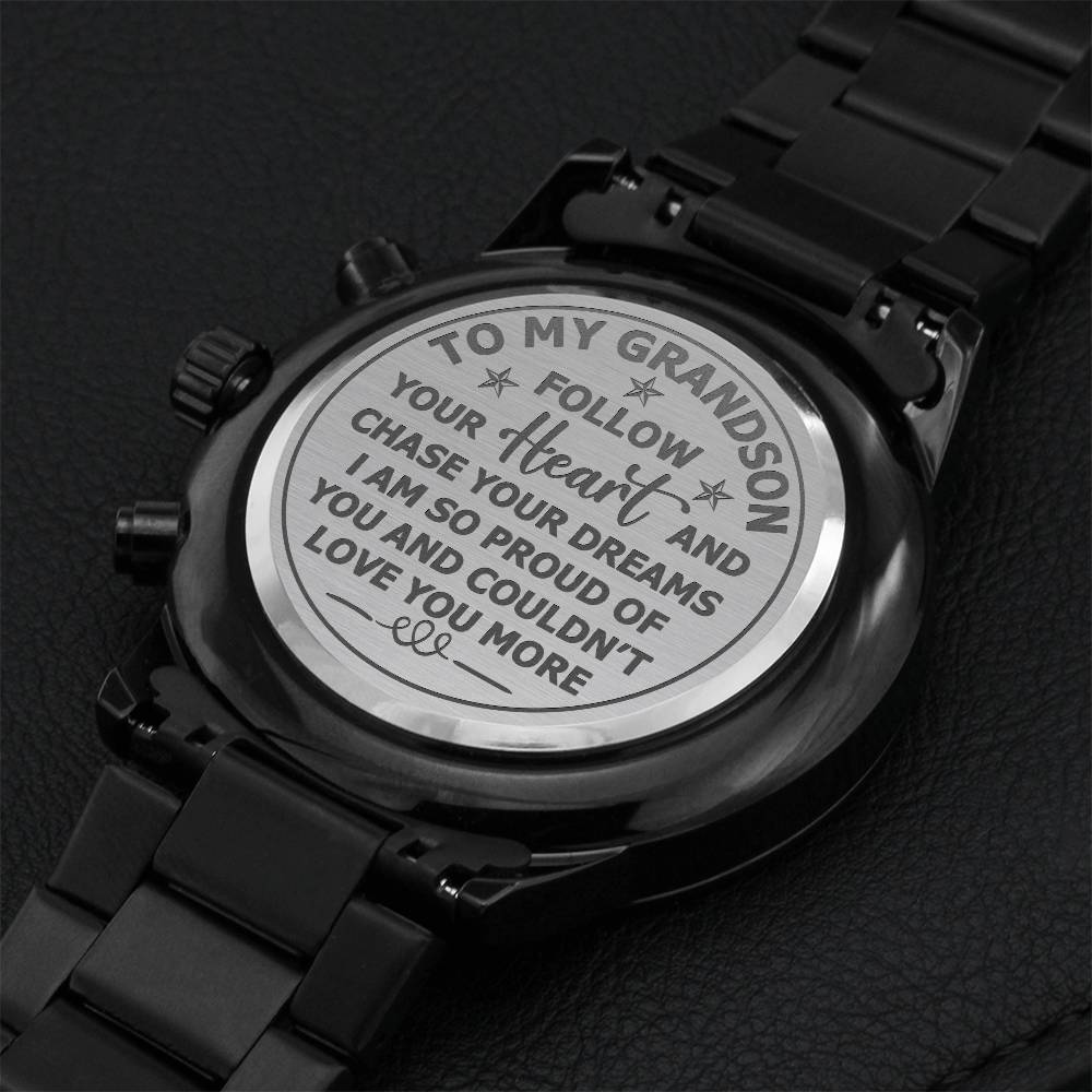 To My Grandson Love And Pride Engraved Watch Engraving Chronograph Watch