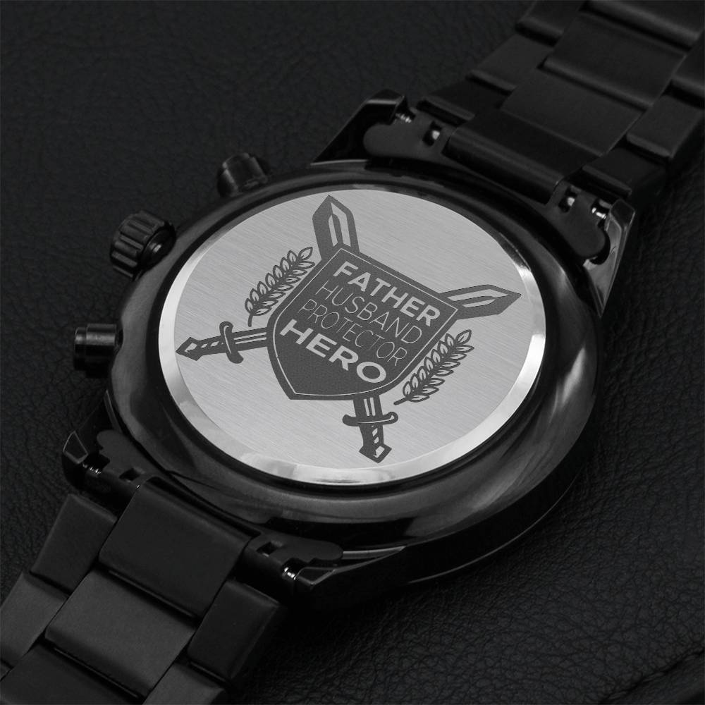 For The Father Husband Protector Hero Water Resistant Scratch-proof Laser Engraved Men's Watch Engraving Chronograph Watch