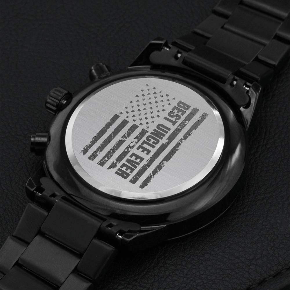 Best Uncle Ever American Flag Engraved Watch Engraving Chronograph Watch