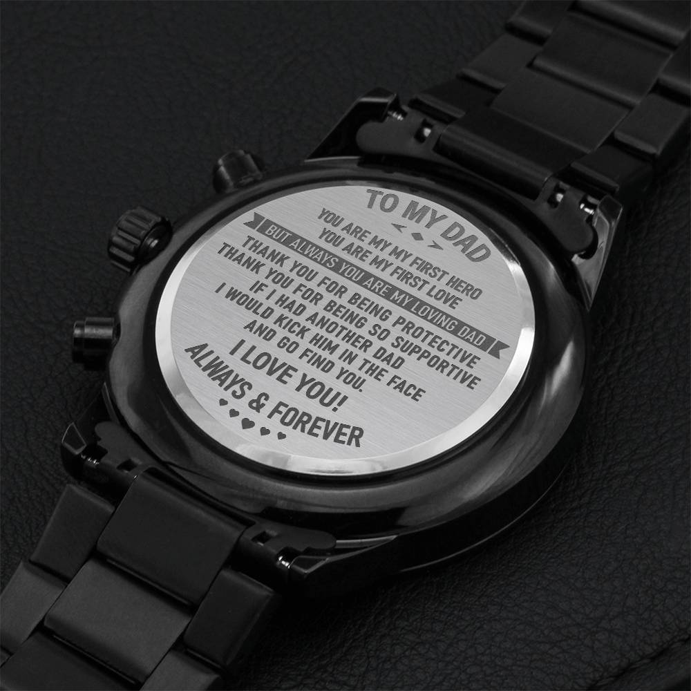 Dad You Are My First Hero-engraved Watch Perfect Gift For Father's Day Anniversary Birthday Engraving Chronograph Watch
