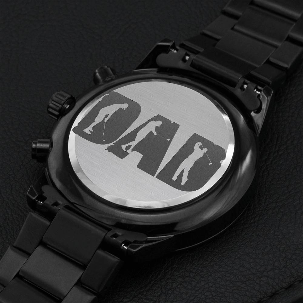 Golf Gifts For Men - Golf Watch - Golfer Black Chronograph Watch - Golfer Dad - Golfer Grandpa - Golfer Husband Anniversary Gift Engraving Chronograph Watch