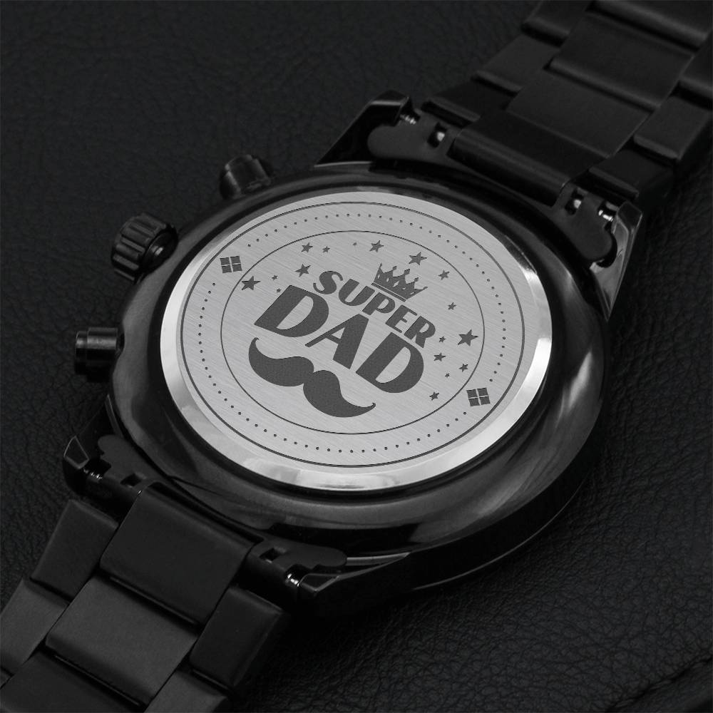 Super Dad - Black Chronograph Watch Engraving Chronograph Watch