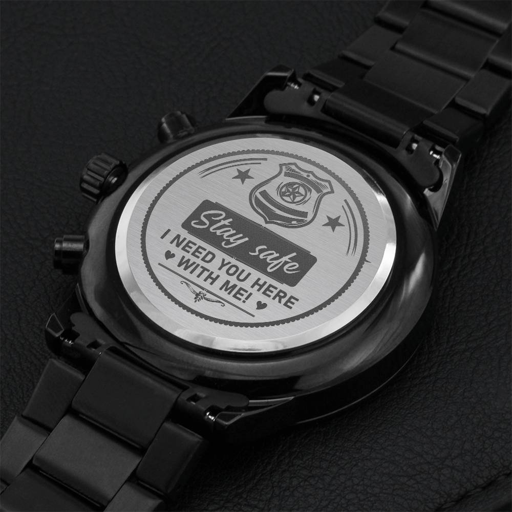 Stay Safe - Engraved Stainless Steel Watch Engraving Chronograph Watch