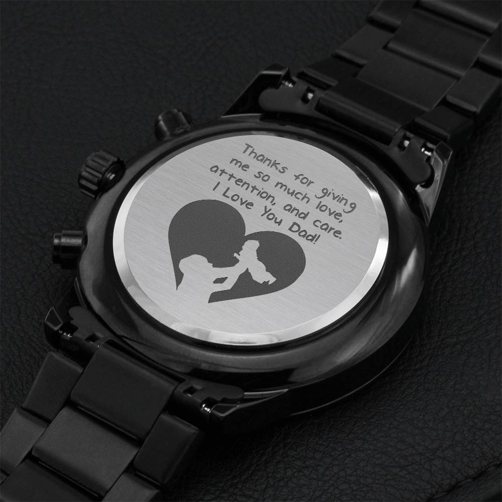 To My Dad - Engraved Design Black Chronograph Watch Engraving Chronograph Watch
