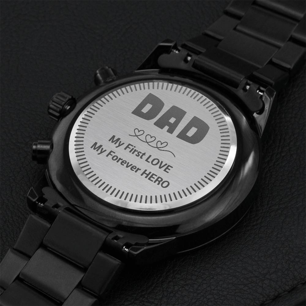 Engraved Luxury Watch Gift - Dad My Forever Hero Engraving Chronograph Watch