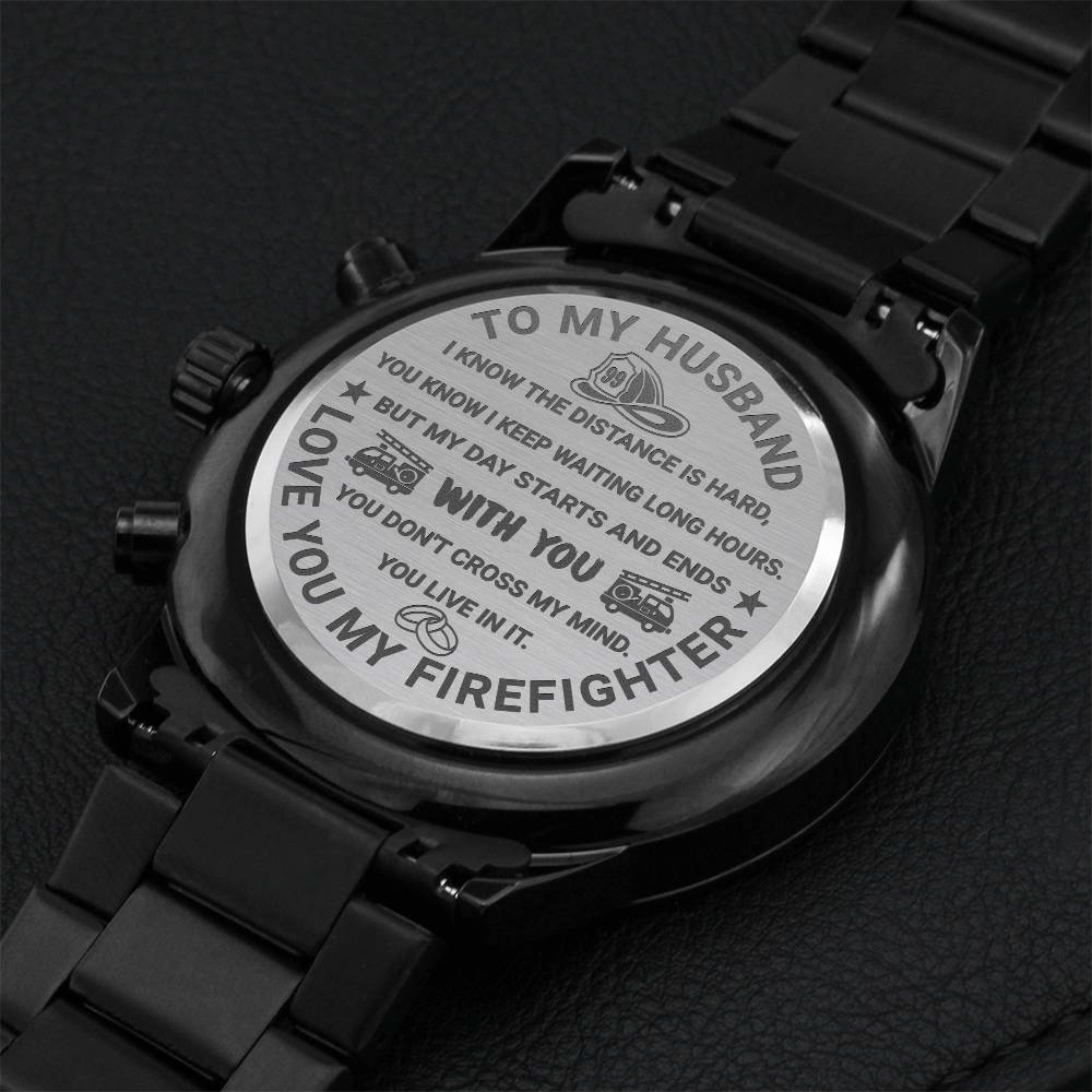 To Firefighter Husband Engraving Chronograph Watch