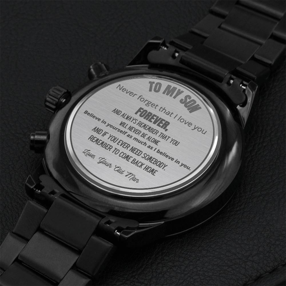 Come Back Home From Dad Engraved Watch For Men. Engraving Chronograph Watch