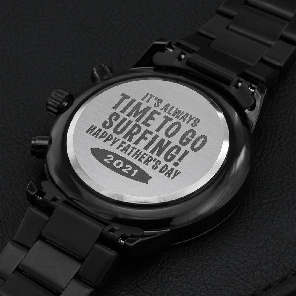 Time To Go Surfing Engraving Chronograph Watch