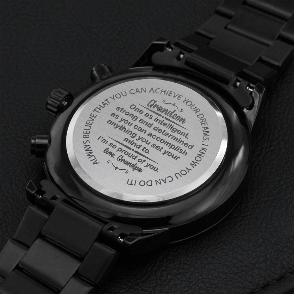 Grandson I'm So Proud Of You Grandpa - Gift Watch From Grandfather For Birthday Graduation Or Any Celebration! Engraving Chronograph Watch