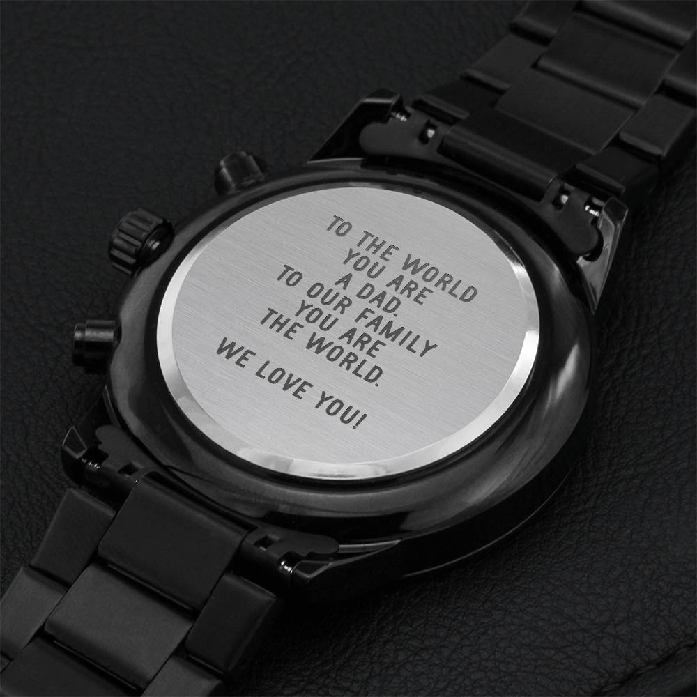 Gift For Dad Fathers Day Gift From Daughter Dad Birthday Gift Black Chronograph Engraved Watch For Men Christmas Gift For Dad From Son Engraving Chronograph Watch