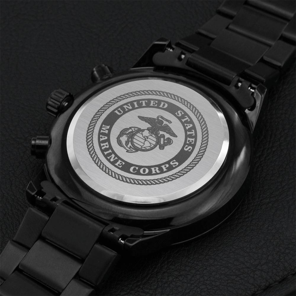 Marines Engraved Design Black Chronograph Watch Engraving Chronograph Watch