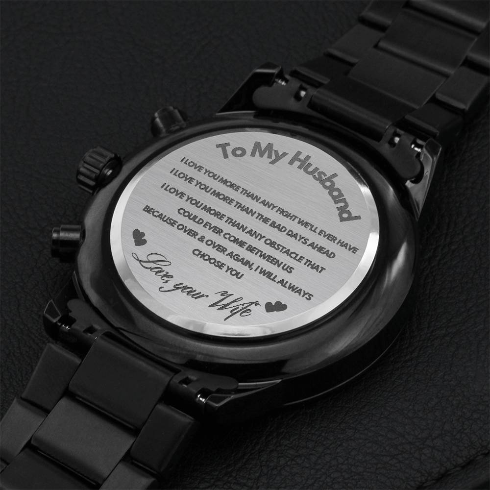 To My Husband Anniversary Gift Or Birthday Gift For Husband Engraving Chronograph Watch
