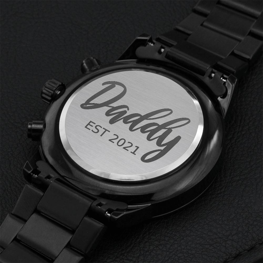 Daddy Est 2021 Black Chronograph Watch Engraving Chronograph Watch