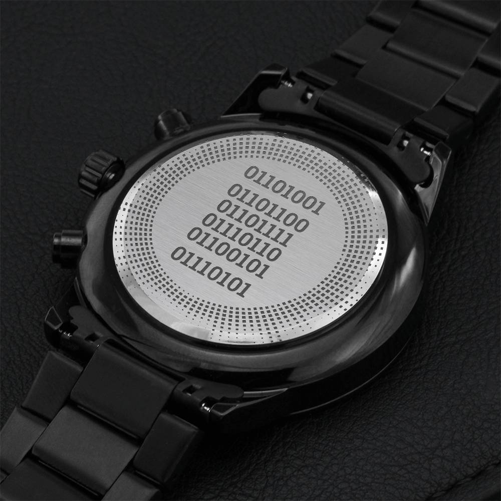 I Love U Binary Code Watch Engraving Chronograph Watch