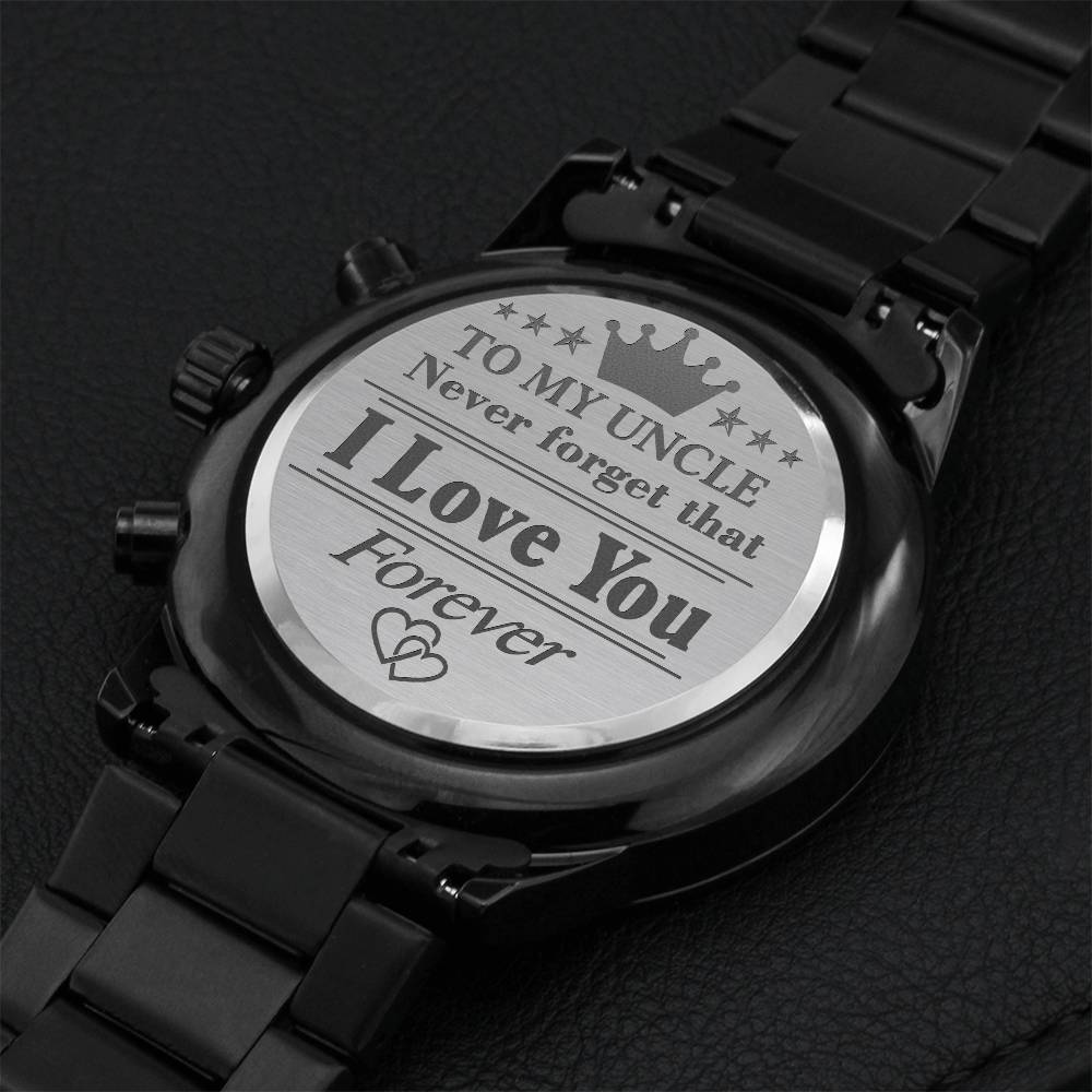 To My Uncle - Customized Black Chronograph Watch Engraving Chronograph Watch