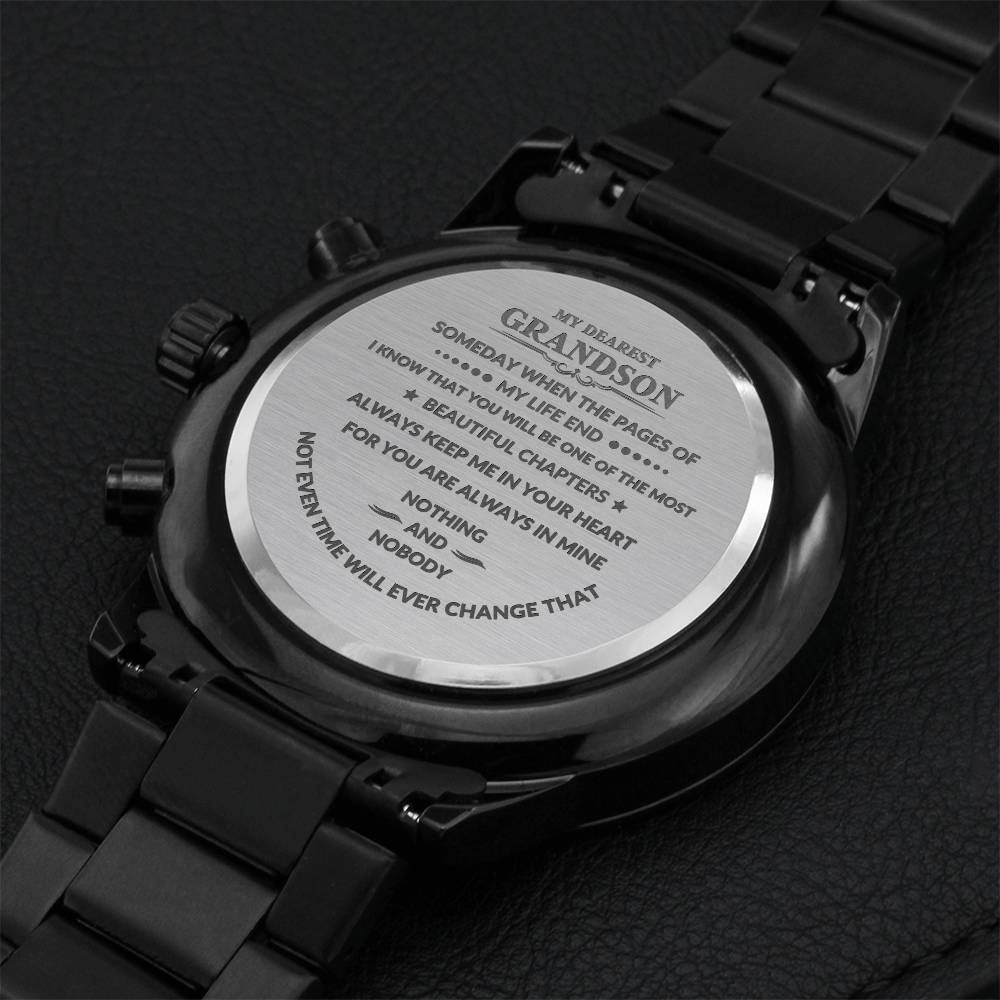 My Dearest Grandson - Engraved Stainless Steel Watch Engraving Chronograph Watch