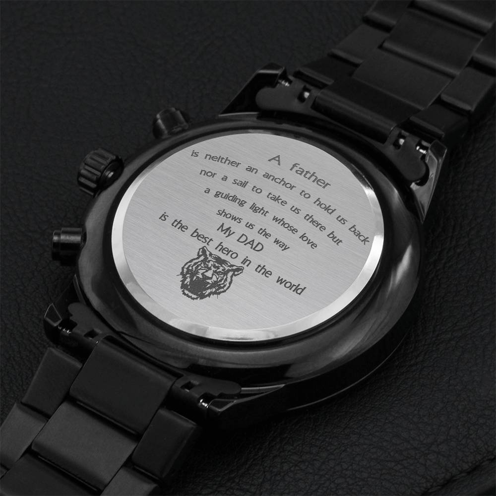 My Dad Best Hero In The World Engraved Design Black Chronograph Watch? Engraving Chronograph Watch