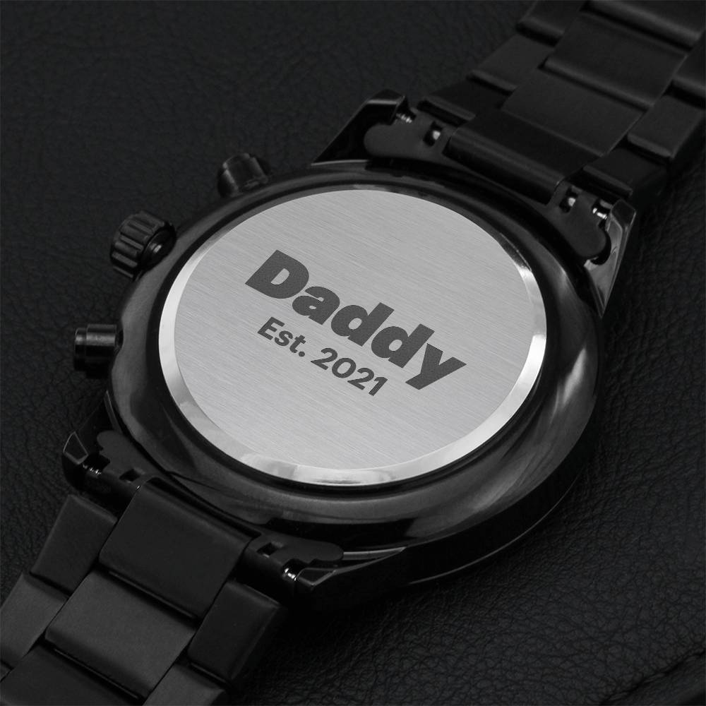 Daddy Engraved Watch – New Dad Est 2021 Engraving Chronograph Watch