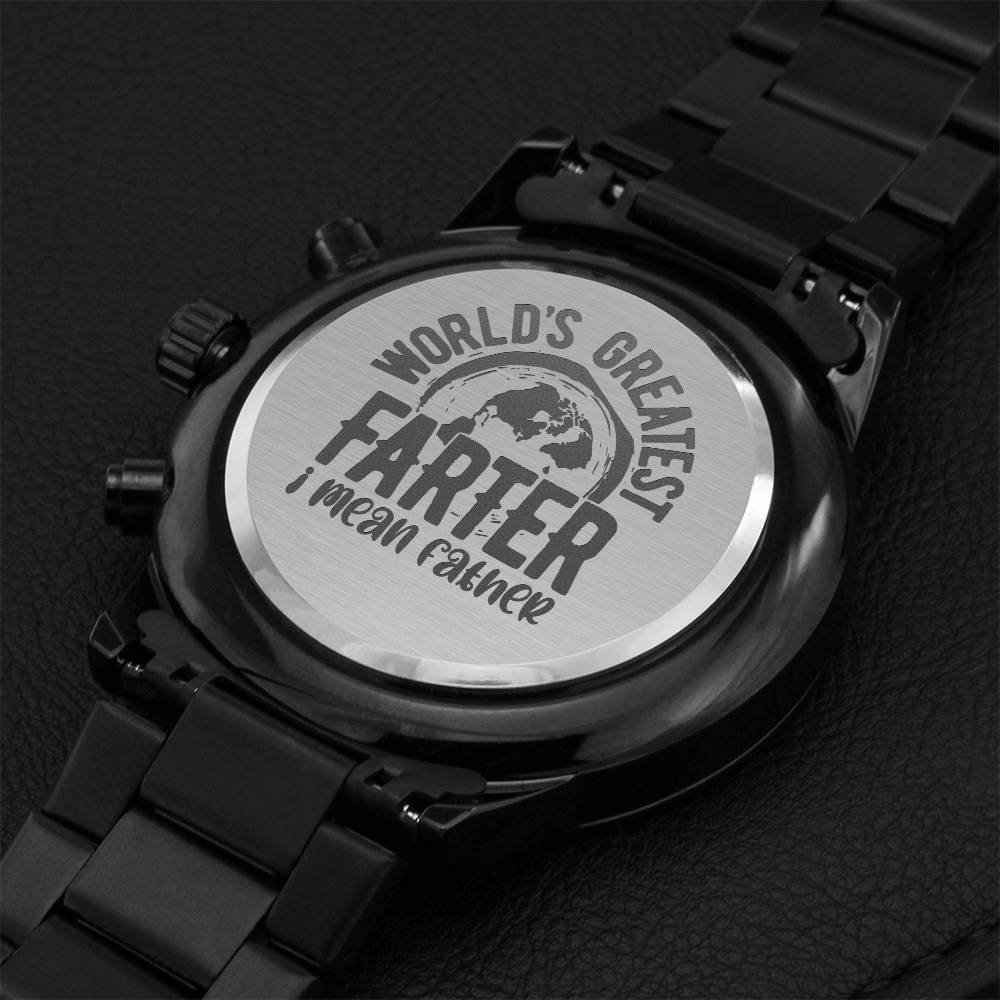 Customized Funny Fathers Day Gift World's Greatest Farter Black Chronograph Watch Engraving Chronograph Watch
