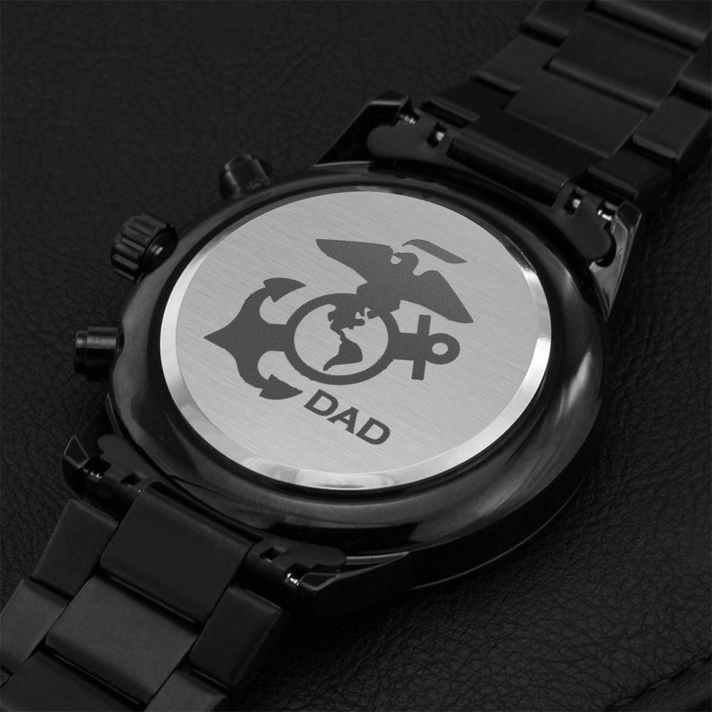 Usmc Father's Day Black Chronograph Watch Engraving Chronograph Watch