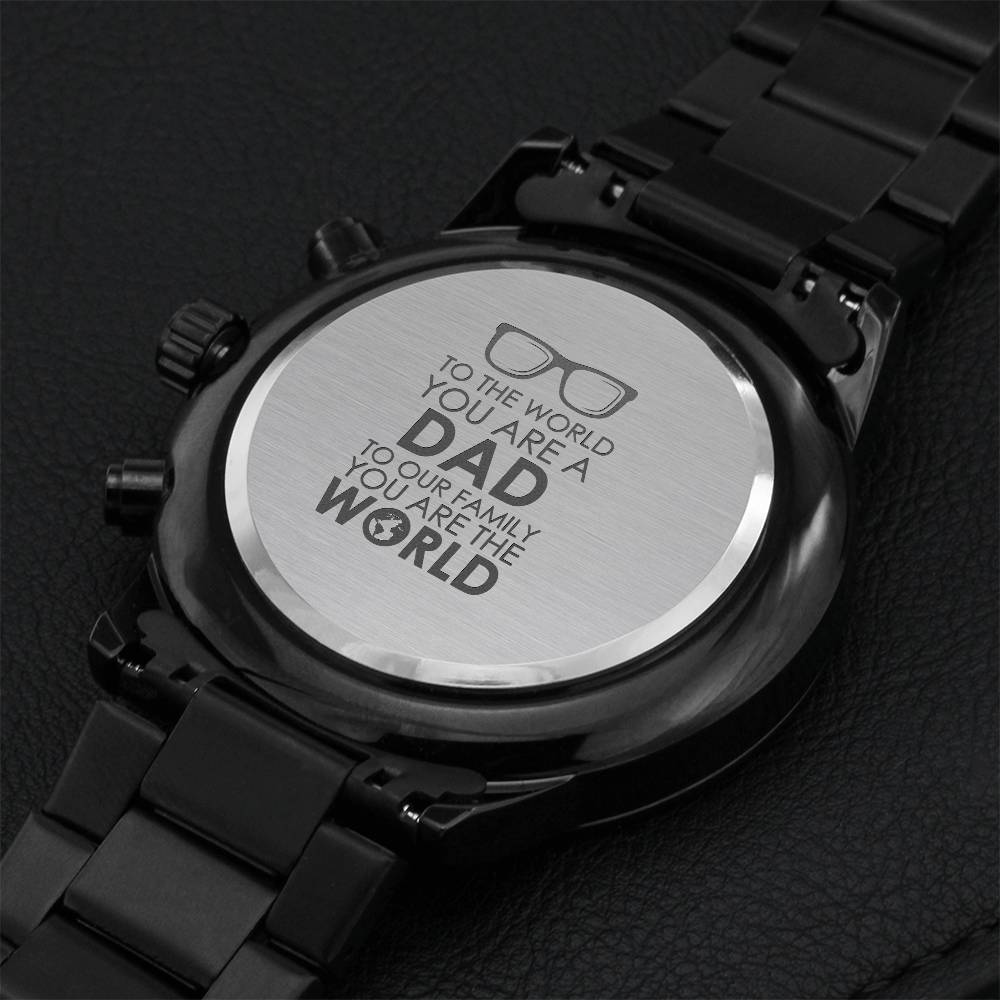 Engraved Design Black Chronograph Watch For My World Engraving Chronograph Watch