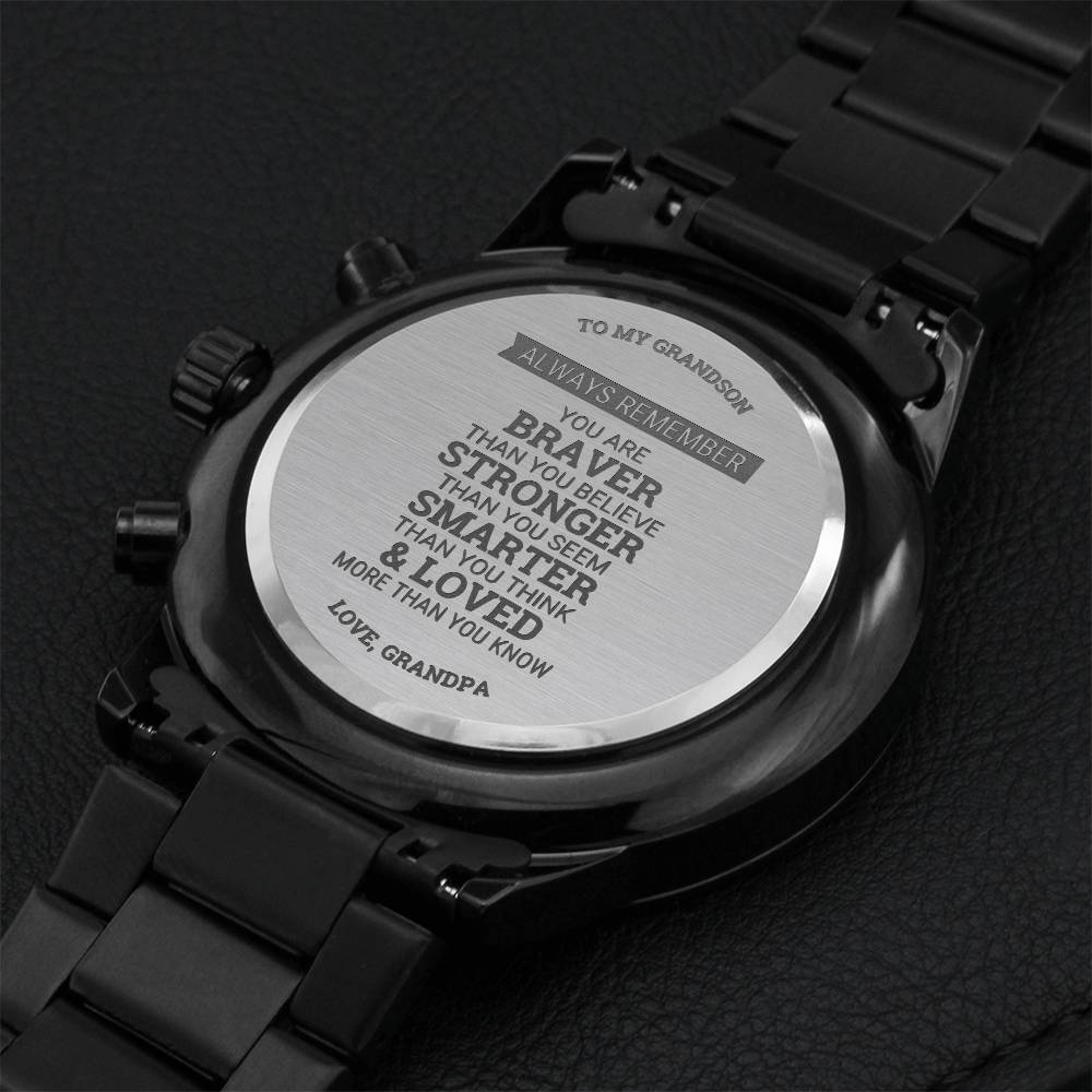 To My Grandson From Grandpa Loved More Than You Know Watch Engraving Chronograph Watch