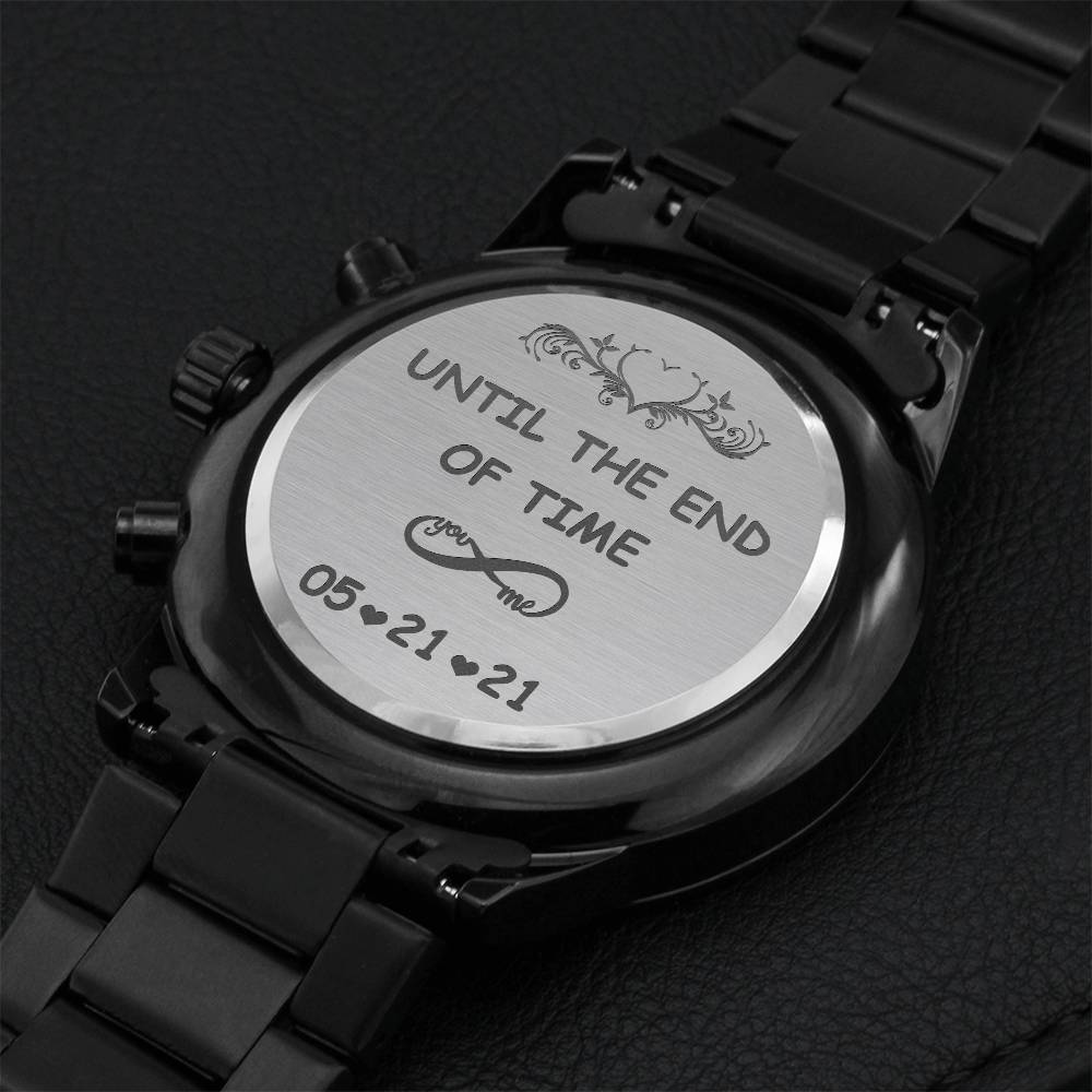 Black Chronograph Watch For You Man Engraving Chronograph Watch