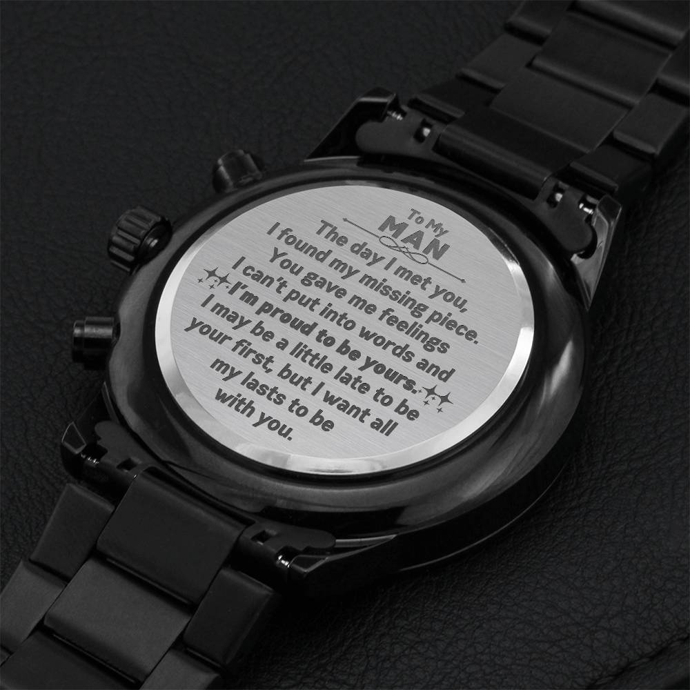 My Man I'm Proud To Be Yours Engraving Chronograph Watch