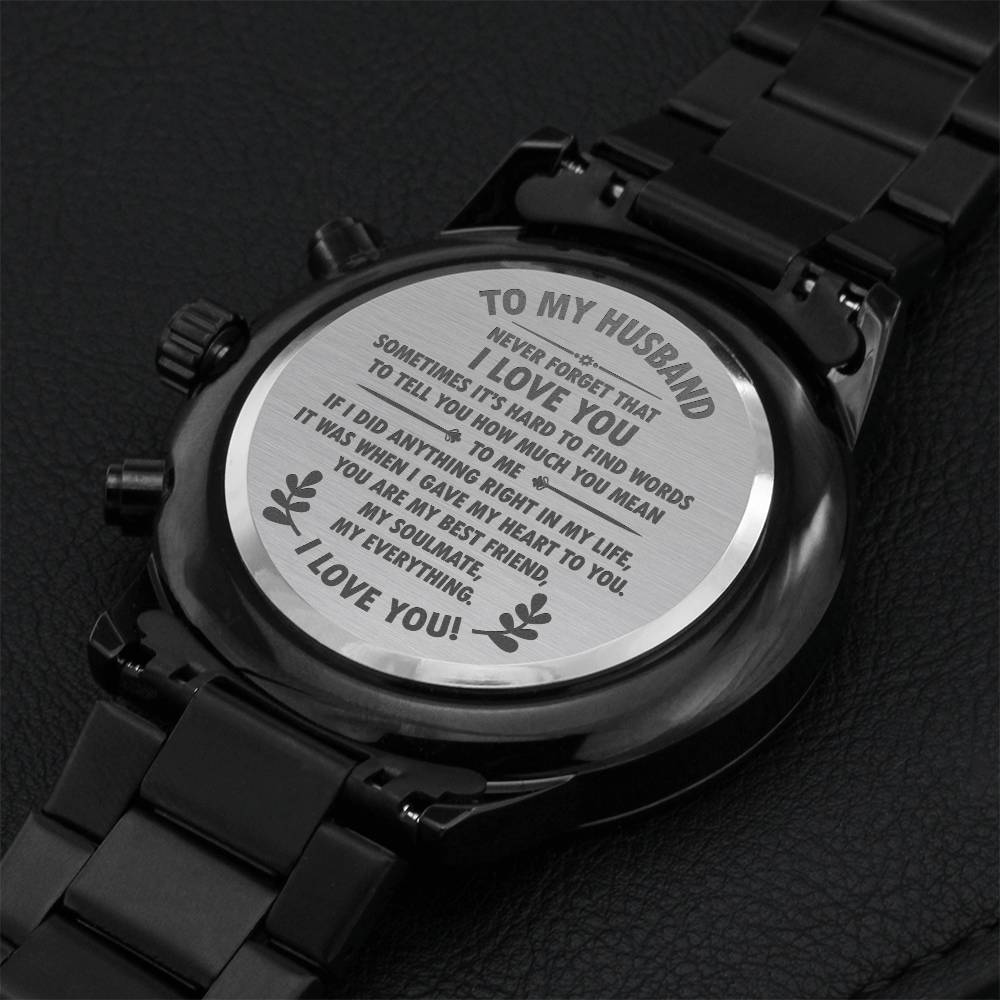 To My Husband Chronograph Watch - Never Forget That I Love You Engraved Watch For Men Birthday Gift From Wife Engraving Chronograph Watch