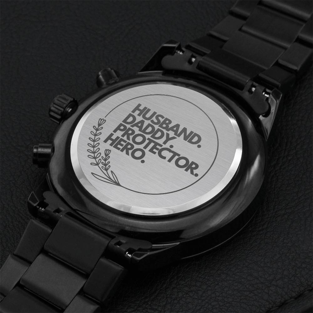 Husband Daddy Protector Hero Simple Engraved Father’s Day Gift Engraving Chronograph Watch