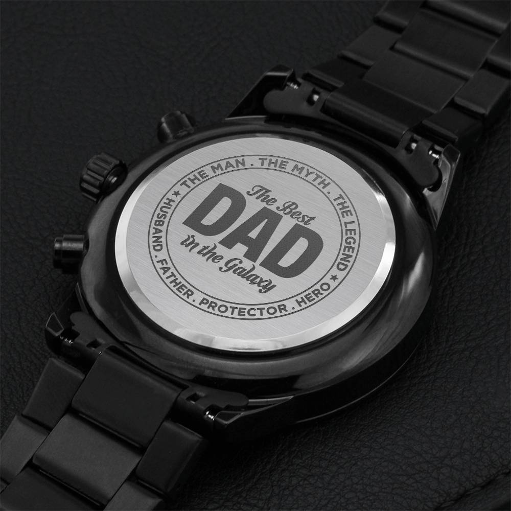 Customized Fathers Day Gift For Dad Black Chronograph Watch Engraving Chronograph Watch