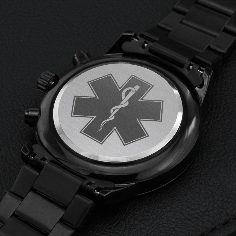 Paramedic Engraved Design Black Chronograph Watch Engraving Chronograph Watch