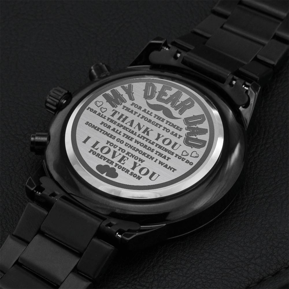 Engraved Design Black Chronograph Watch Gift For Dad Engraving Chronograph Watch