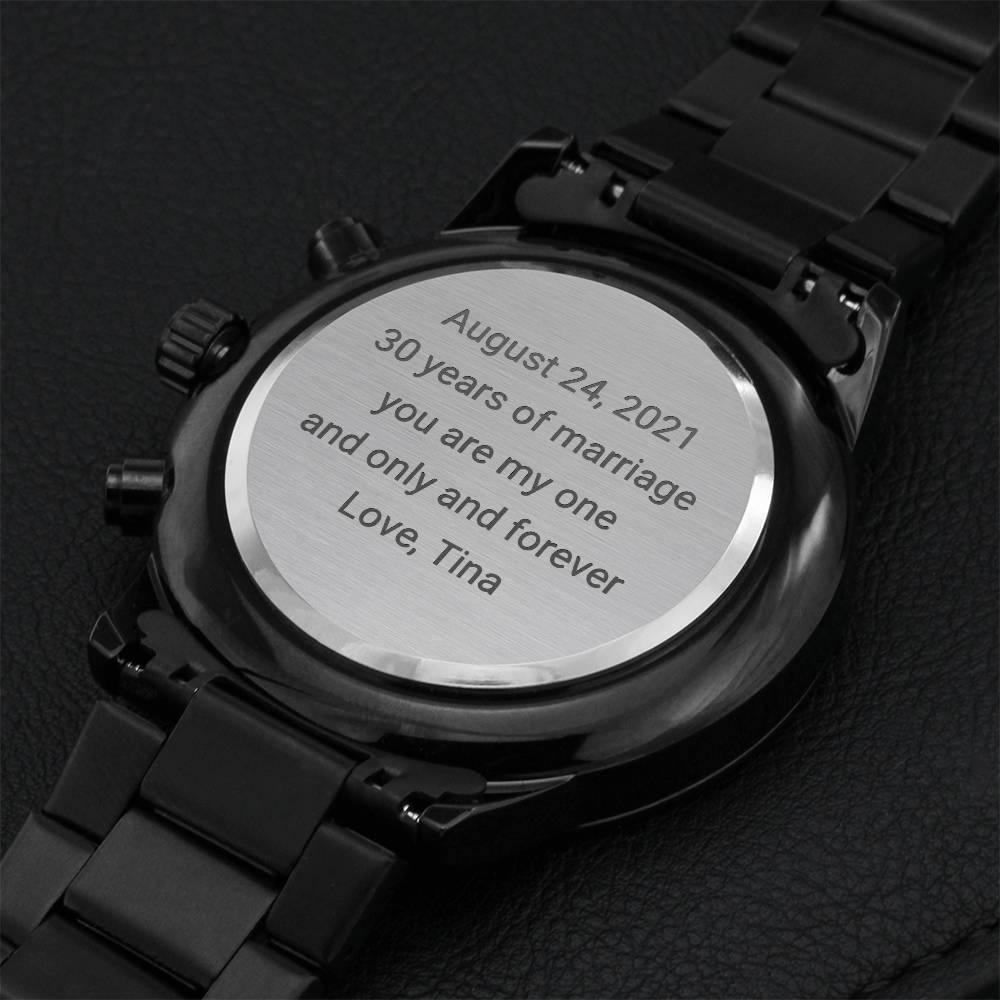 Custom Engraved Black Metallic Watch Ch Engraving Chronograph Watch