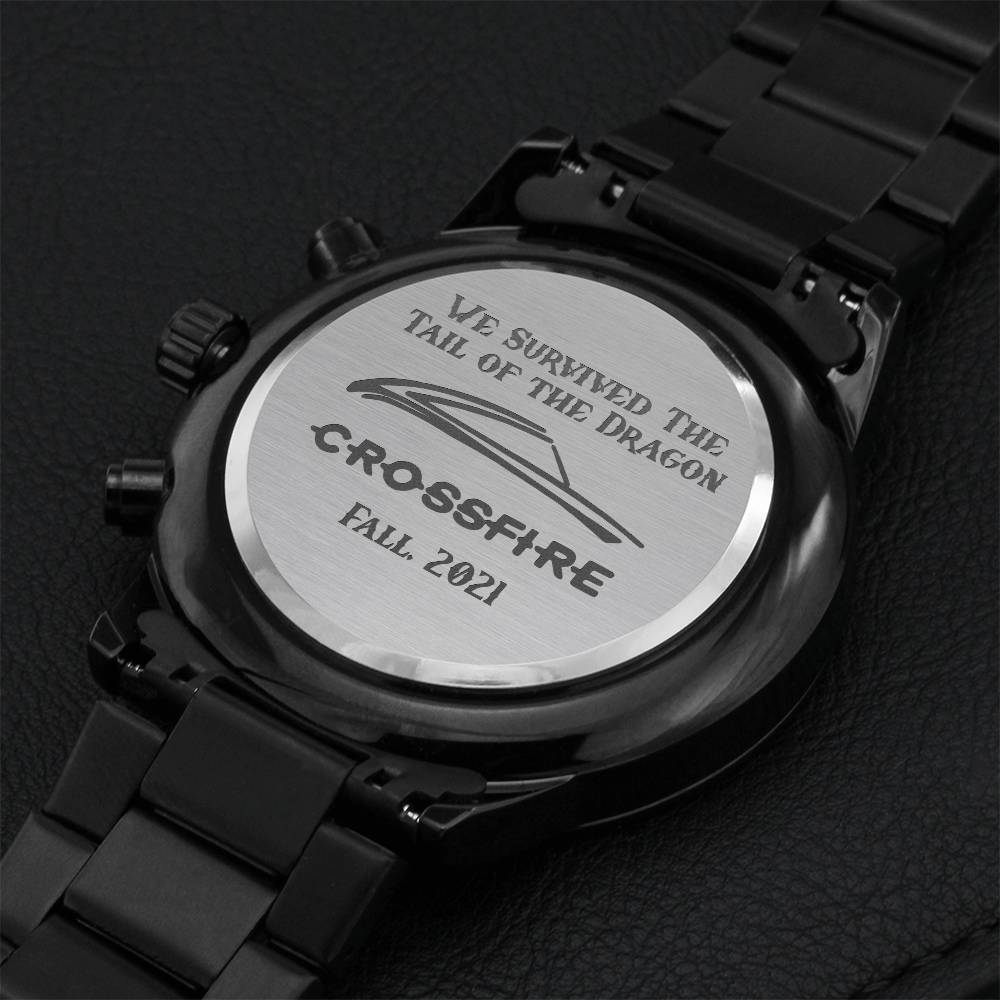 Chrysler Crossfire Coupe We Survived The Tail Of The Dragon Fall 2021 Black Engraved Chronographic Gift Watch Engraving Chronograph Watch